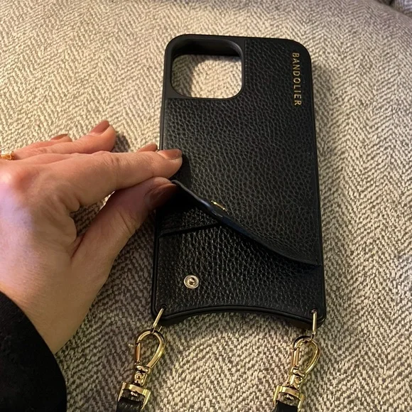Bandolier Emma Crossbody iPhone 13 Pro Max + Minimal Pouch. Black/Gold. - Picture 3 of 11